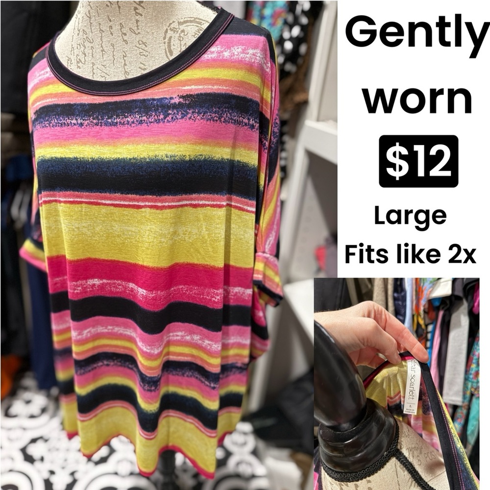 Striped Short-Sleeve Tee in Pink, Yellow & Black - Large